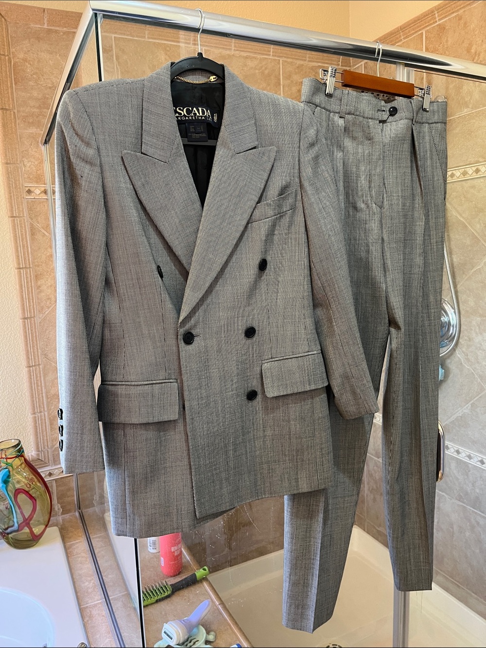 Escada Gray Double-Breasted Wool Suit Jacket & Trousers jacket 34/ pants 36